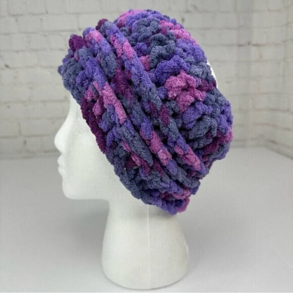 Handmade Purple Variegated Chunky Knit Headband Ear Warmer Soft Chenille NEW - Picture 2 of 8